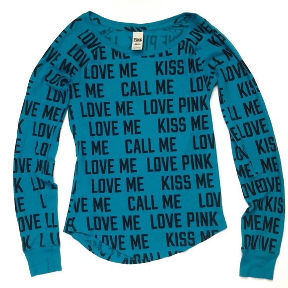 NWOT | PINK | TEAL LOVE ME CALL ME KISS ME TEE - Picture 2 of 7